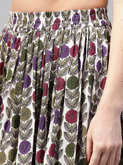 Grey 3/4Th Sleeve Cotton Kurta With Printed Ankle Length Palazzo | LASVINI - Redefining Indian Fashion with Elegance