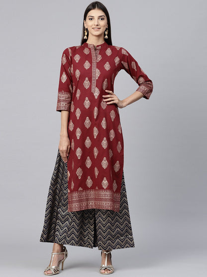 Red Printed 3/4Th Sleeve Cotton Kurta | LASVINI - Redefining Indian Fashion with Elegance