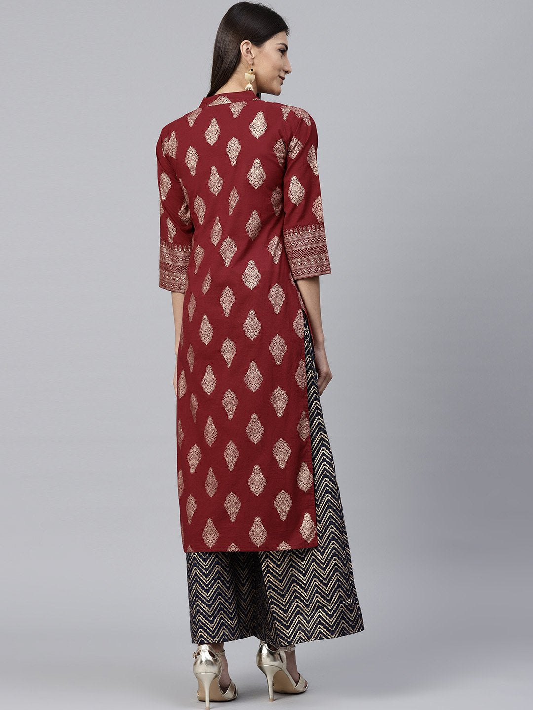 Red Printed 3/4Th Sleeve Cotton Kurta | LASVINI - Redefining Indian Fashion with Elegance
