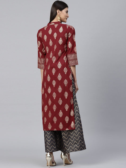 Red Printed 3/4Th Sleeve Cotton Kurta | LASVINI - Redefining Indian Fashion with Elegance