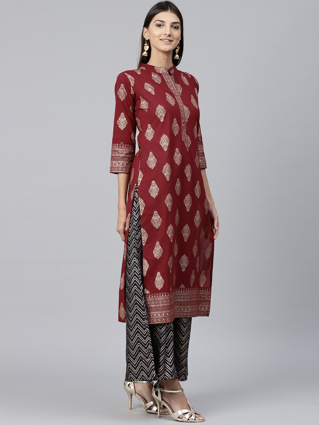 Red Printed 3/4Th Sleeve Cotton Kurta | LASVINI - Redefining Indian Fashion with Elegance