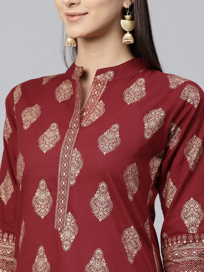 Red Printed 3/4Th Sleeve Cotton Kurta | LASVINI - Redefining Indian Fashion with Elegance