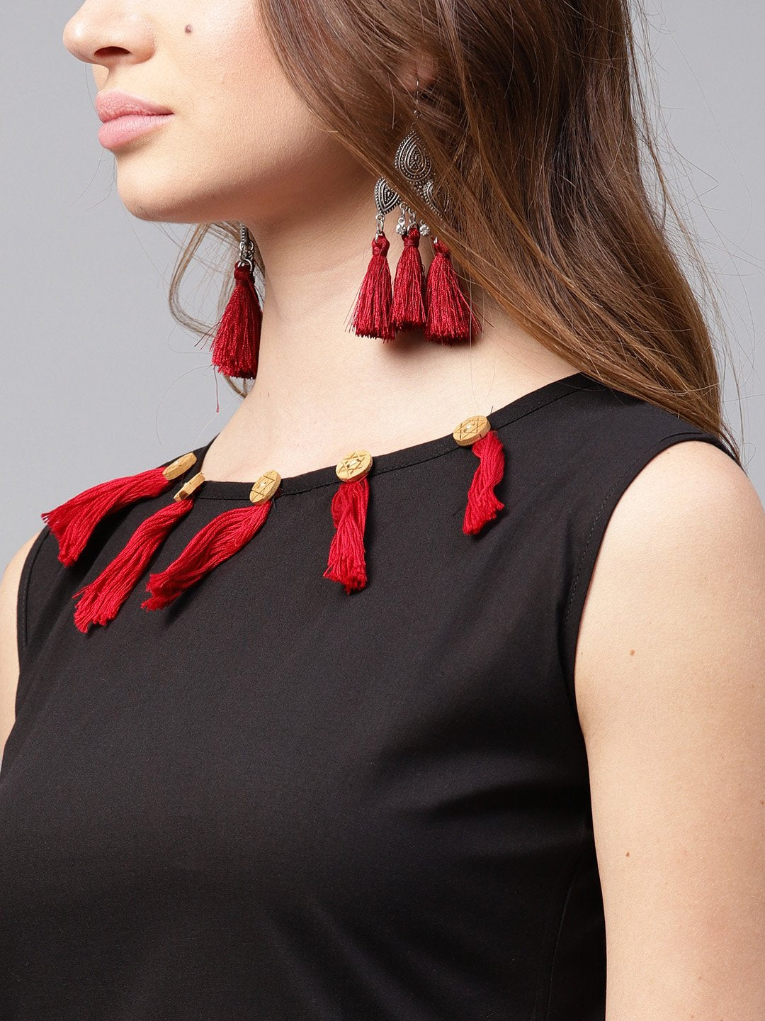 Black Sleeveless Cotton Kurta With Green Printed Flared Skirt | LASVINI - Redefining Indian Fashion with Elegance