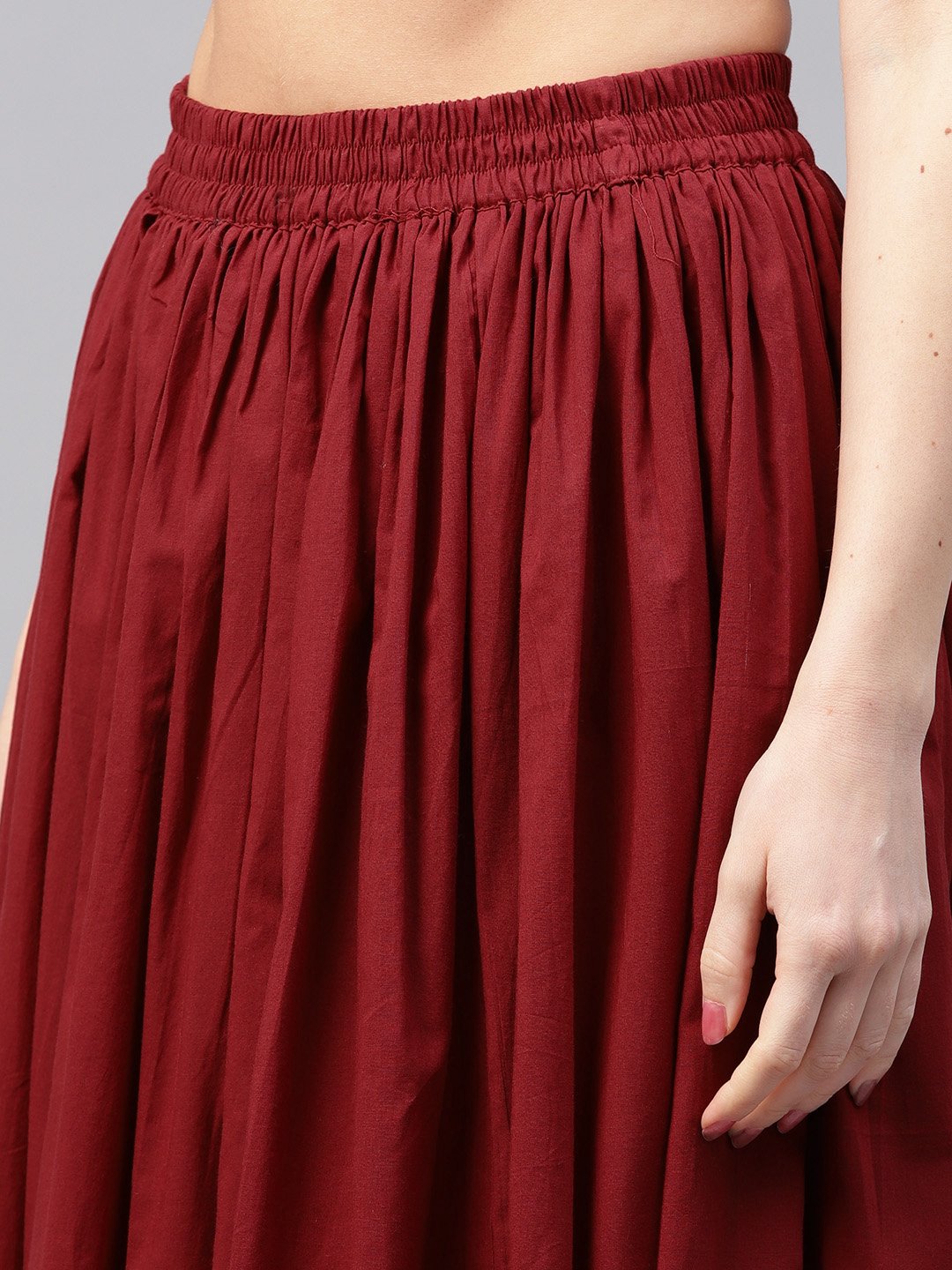 Blue Printed 3/4Th Sleeve Cotton Kurta With Red Flared Skirt | LASVINI - Redefining Indian Fashion with Elegance