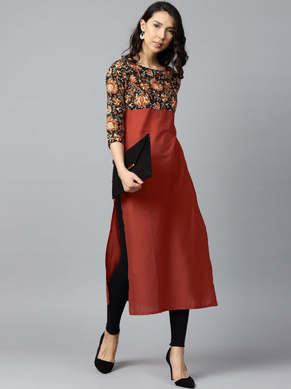 Peach Printed 3/4Th Sleeve Yoke Printed Cotton Kurta | LASVINI - Redefining Indian Fashion with Elegance