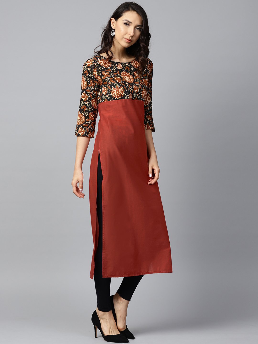 Peach Printed 3/4Th Sleeve Yoke Printed Cotton Kurta | LASVINI - Redefining Indian Fashion with Elegance