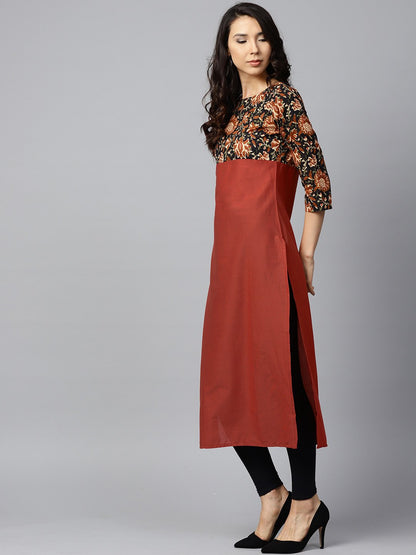 Peach Printed 3/4Th Sleeve Yoke Printed Cotton Kurta | LASVINI - Redefining Indian Fashion with Elegance