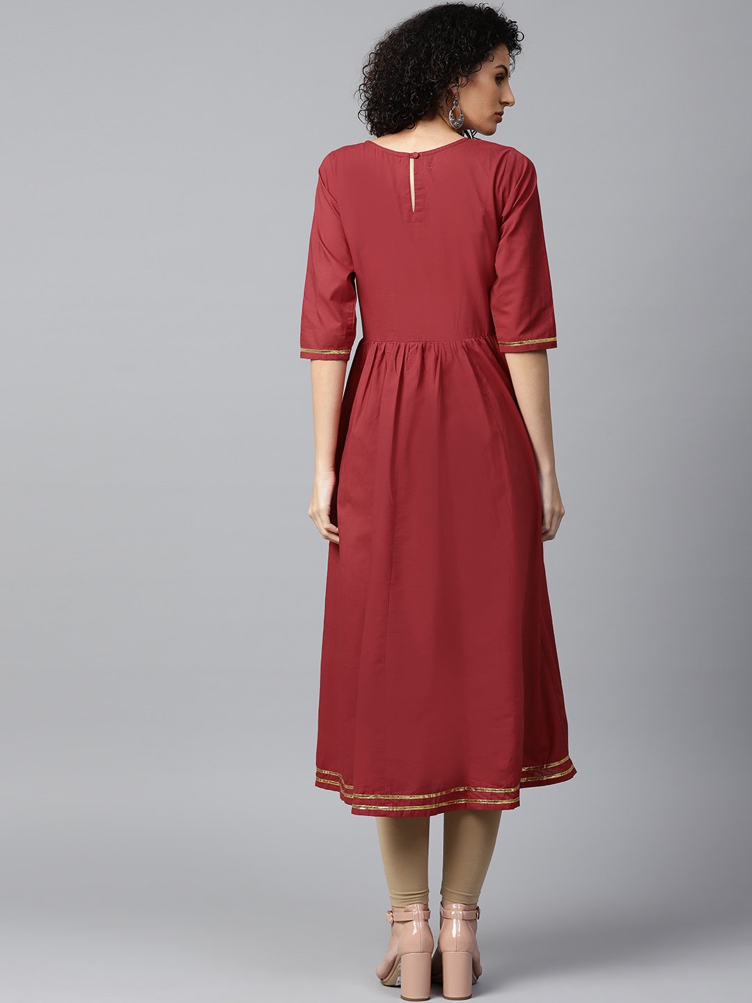 Red Printed 3/4Th Sleeve Cotton Anarkali Kurta | LASVINI - Redefining Indian Fashion with Elegance