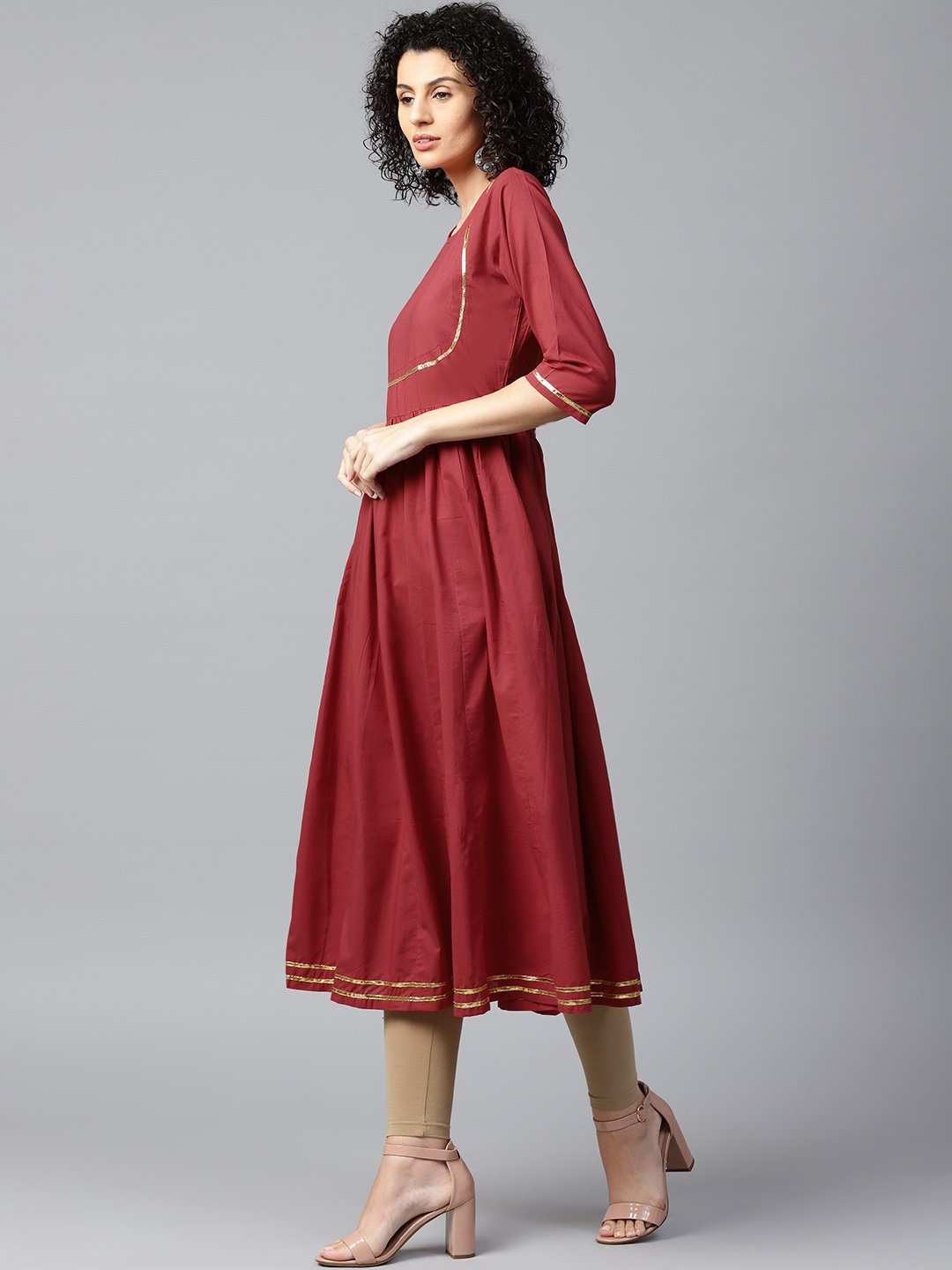 Red Printed 3/4Th Sleeve Cotton Anarkali Kurta | LASVINI - Redefining Indian Fashion with Elegance