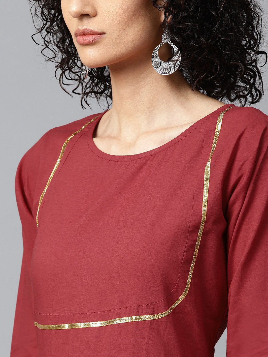 Red Printed 3/4Th Sleeve Cotton Anarkali Kurta | LASVINI - Redefining Indian Fashion with Elegance