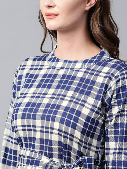 Blue Printed 3/4Th Sleeve Cotton A-Line Maxi Dress | LASVINI - Redefining Indian Fashion with Elegance