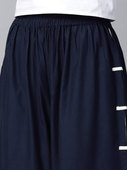 Blue And White Ankle Length Cotton Double Layer Palazzos | LASVINI - Redefining Indian Fashion with Elegance