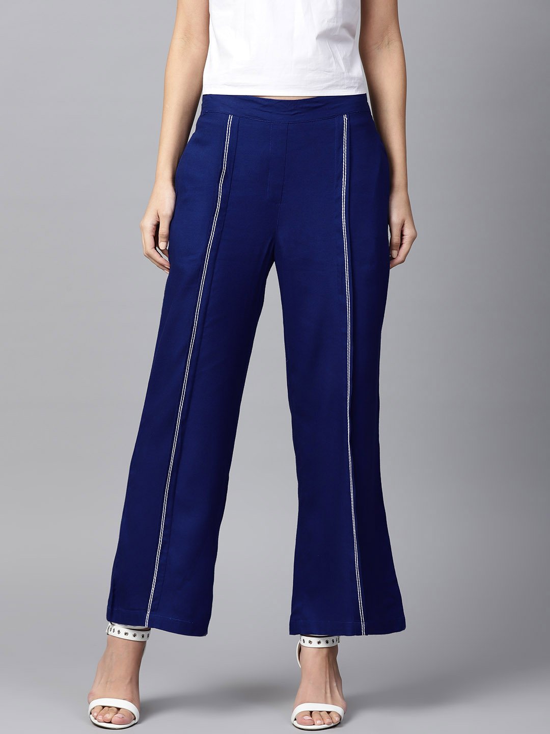 Blue Rayon Straight Fit Palazzo | LASVINI - Redefining Indian Fashion with Elegance