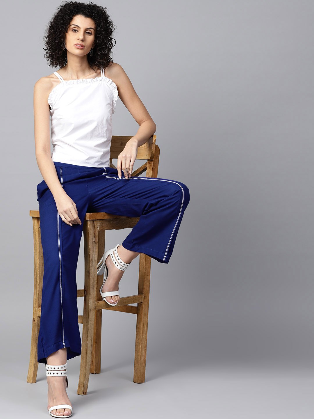 Blue Rayon Straight Fit Palazzo | LASVINI - Redefining Indian Fashion with Elegance