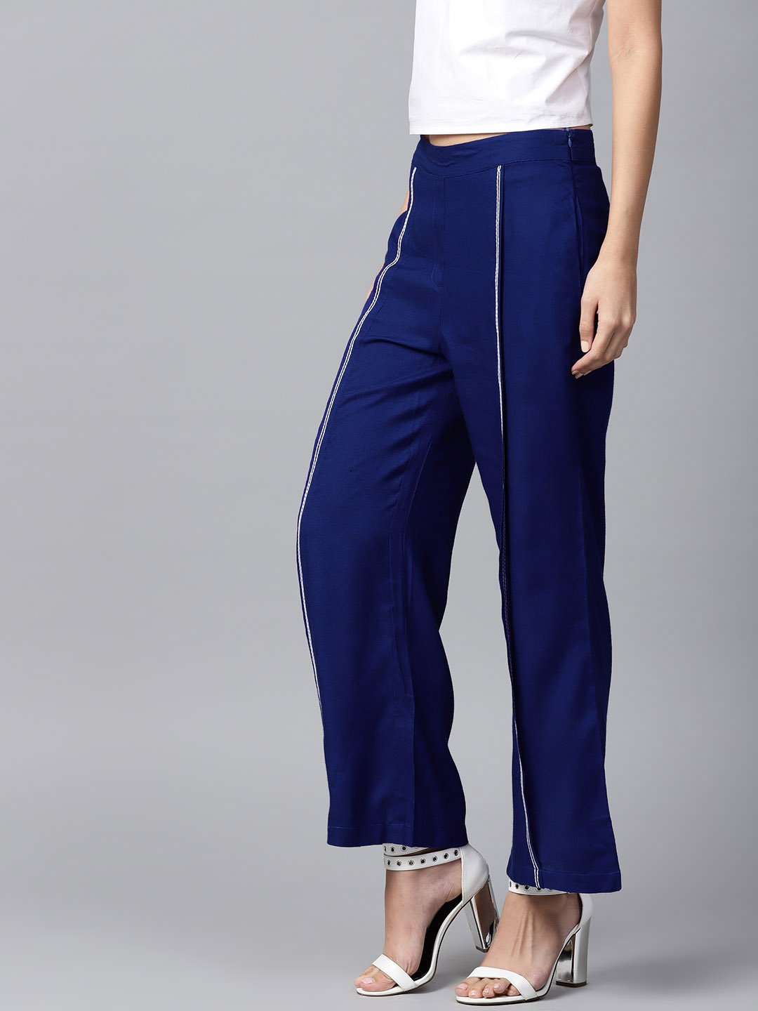 Blue Rayon Straight Fit Palazzo | LASVINI - Redefining Indian Fashion with Elegance