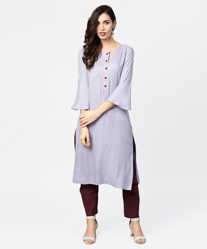 Blue 3/4Th Sleeve Rayon Straight Kurta | LASVINI - Redefining Indian Fashion with Elegance