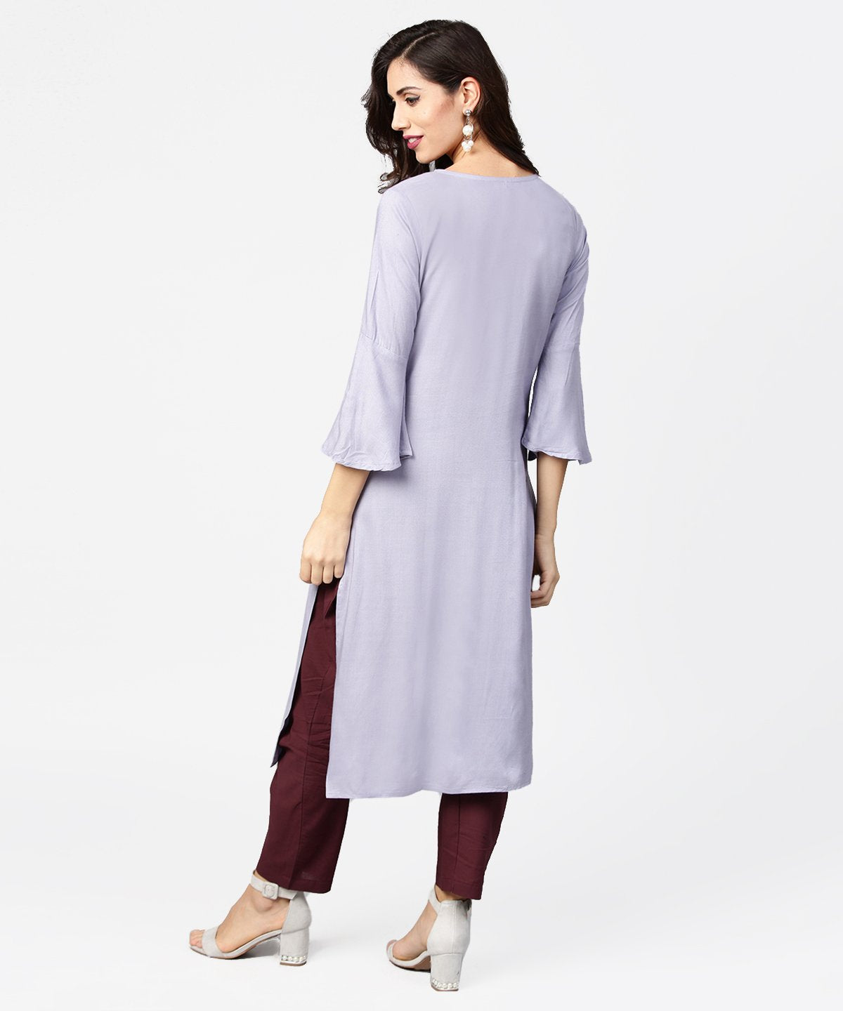 Blue 3/4Th Sleeve Rayon Straight Kurta | LASVINI - Redefining Indian Fashion with Elegance