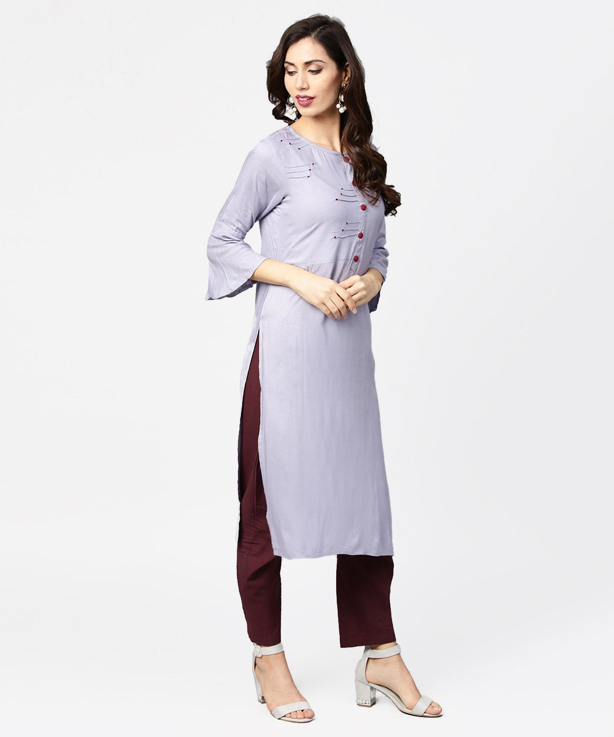 Blue 3/4Th Sleeve Rayon Straight Kurta | LASVINI - Redefining Indian Fashion with Elegance