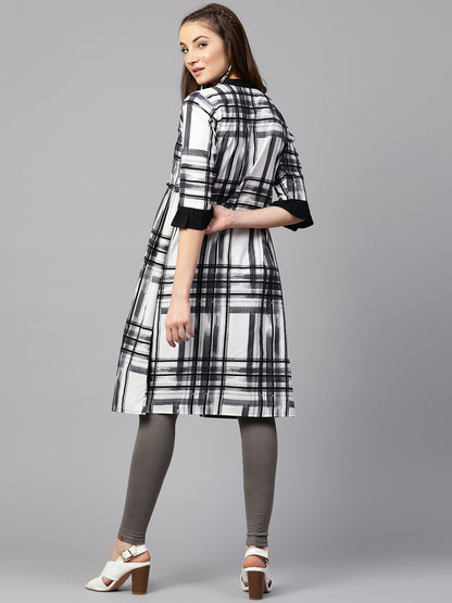 Black Check 3/4Th Sleeve Front Open Kurta | LASVINI - Redefining Indian Fashion with Elegance