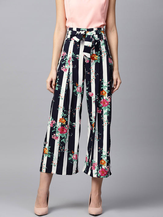 Blue Floral Printed Ankle Length Straight Palazzo | LASVINI - Redefining Indian Fashion with Elegance