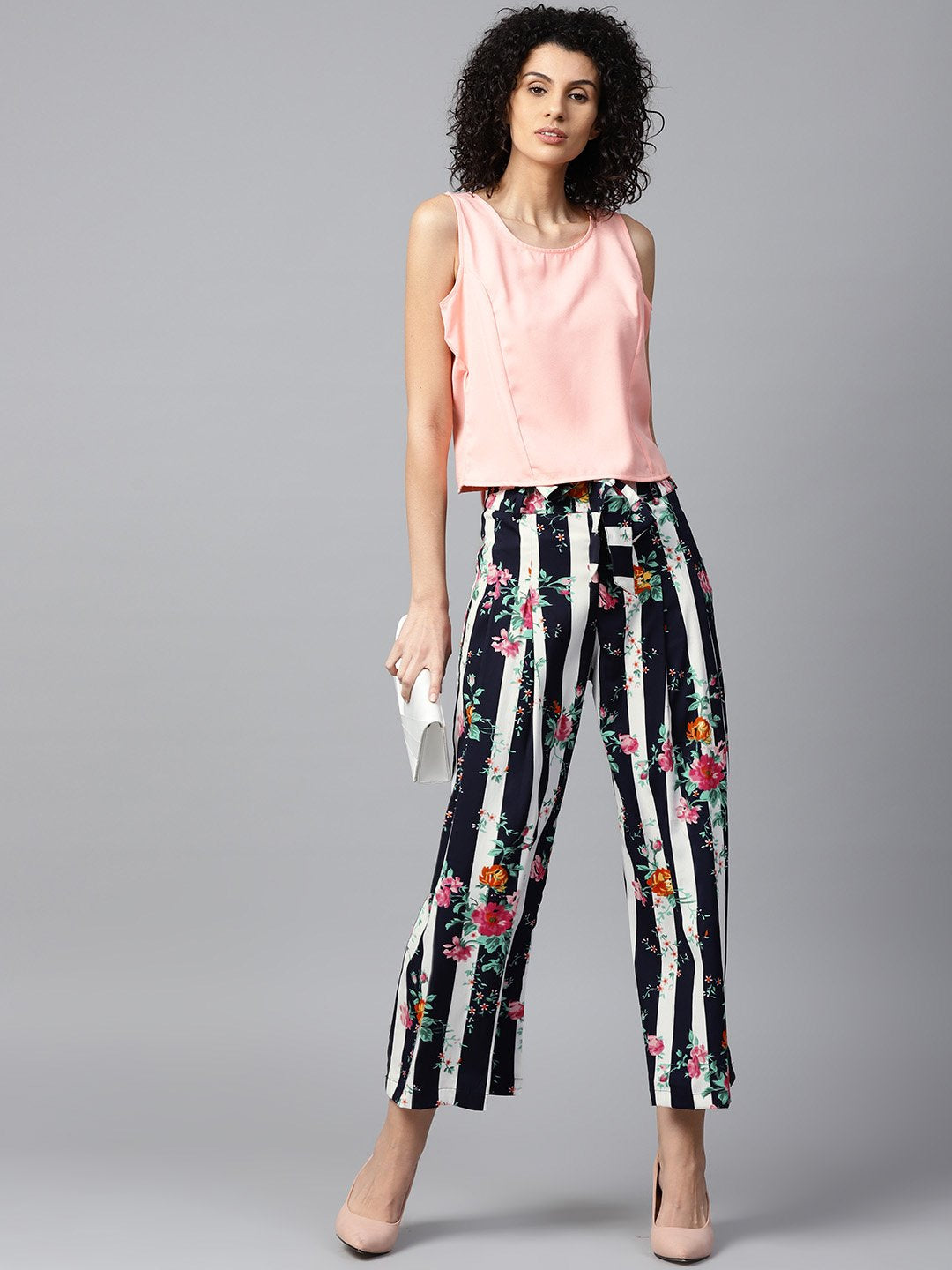 Blue Floral Printed Ankle Length Straight Palazzo | LASVINI - Redefining Indian Fashion with Elegance