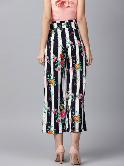 Blue Floral Printed Ankle Length Straight Palazzo | LASVINI - Redefining Indian Fashion with Elegance