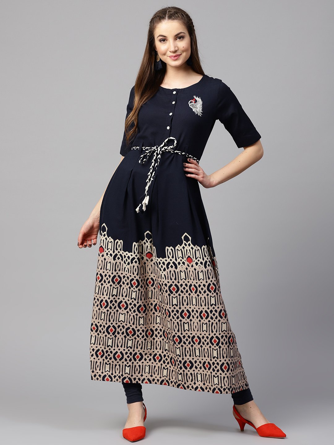 Blue Printed Half Sleeve Flex Anarkali Kurta | LASVINI - Redefining Indian Fashion with Elegance