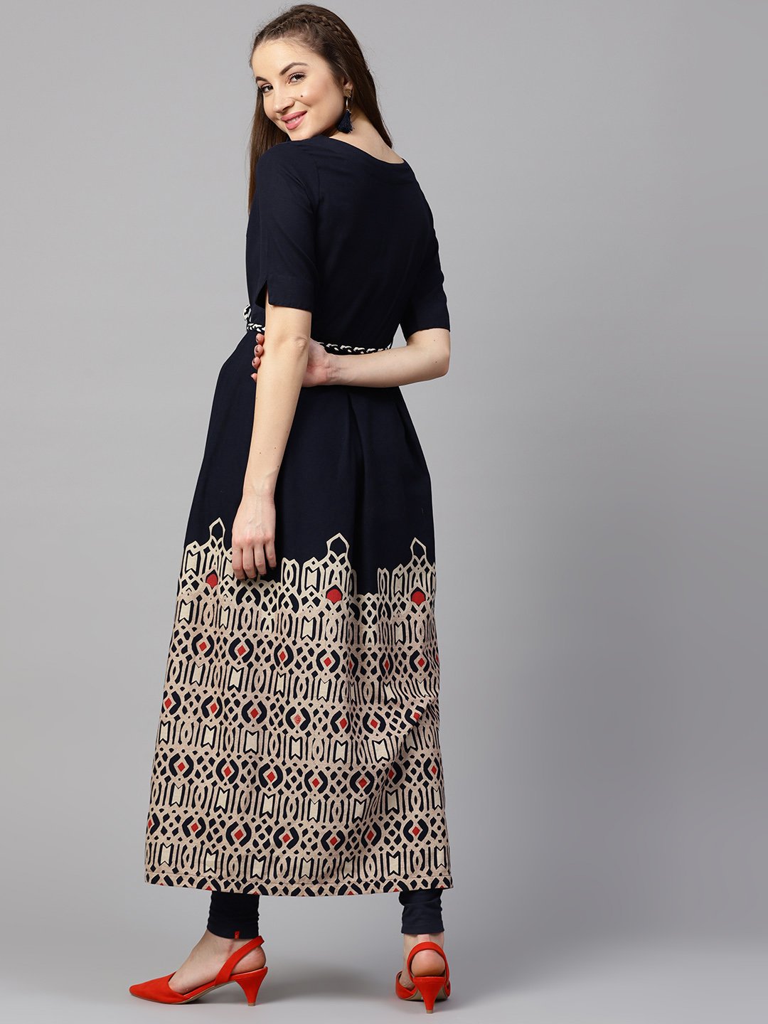 Blue Printed Half Sleeve Flex Anarkali Kurta | LASVINI - Redefining Indian Fashion with Elegance