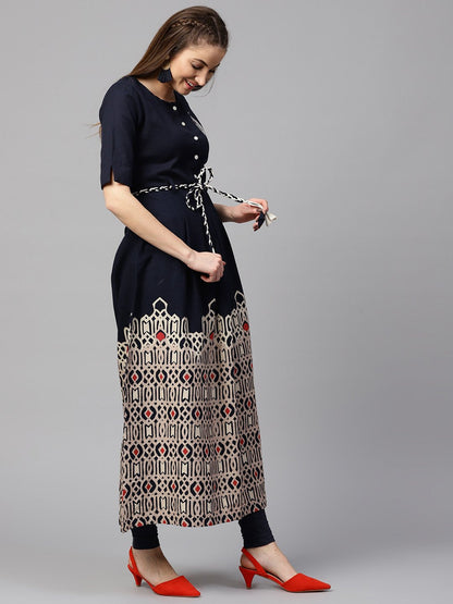 Blue Printed Half Sleeve Flex Anarkali Kurta | LASVINI - Redefining Indian Fashion with Elegance