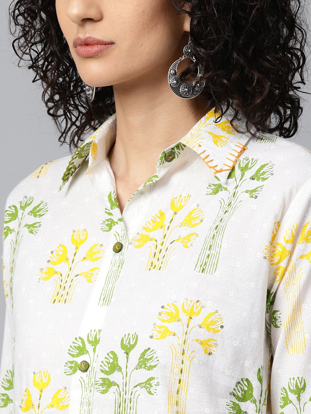 Off White Printed 3/4Th Sleeve Cotton Kurta With Green Printed Patialla Salwar | LASVINI - Redefining Indian Fashion with Elegance