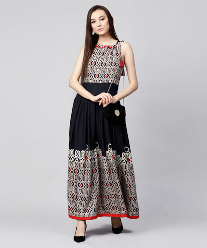 Navy Blue Printed Sleeveless Flex Anarkali Kurta | LASVINI - Redefining Indian Fashion with Elegance