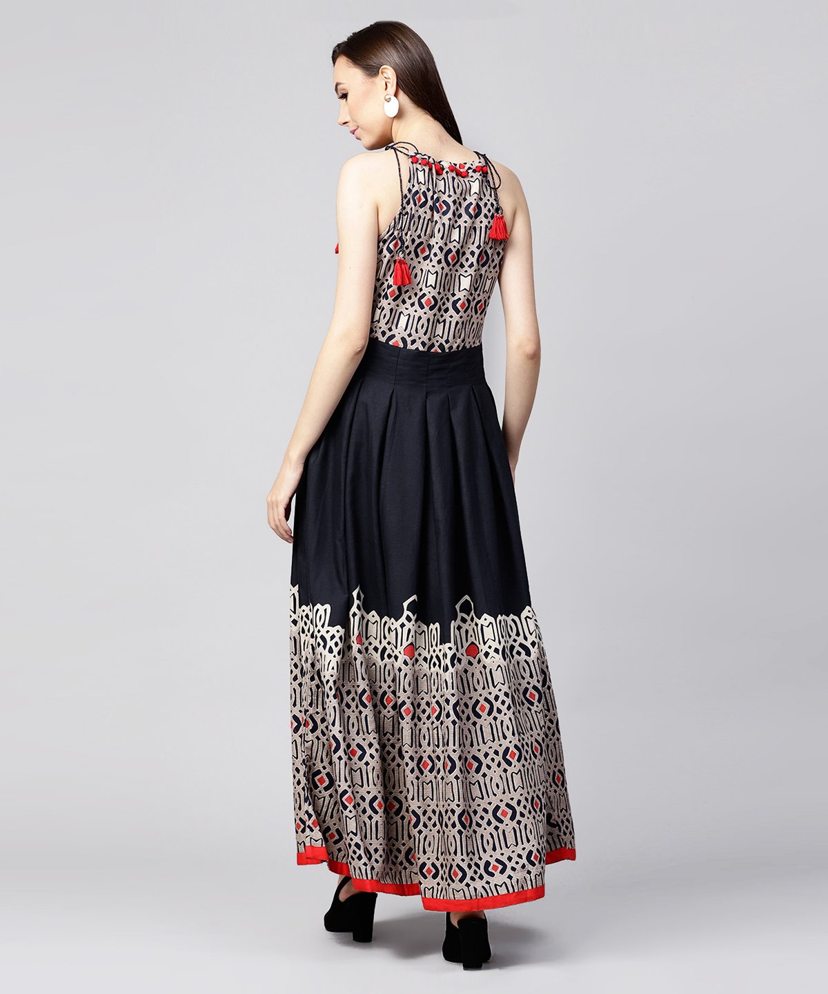 Navy Blue Printed Sleeveless Flex Anarkali Kurta | LASVINI - Redefining Indian Fashion with Elegance