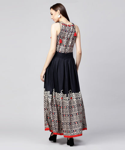 Navy Blue Printed Sleeveless Flex Anarkali Kurta | LASVINI - Redefining Indian Fashion with Elegance