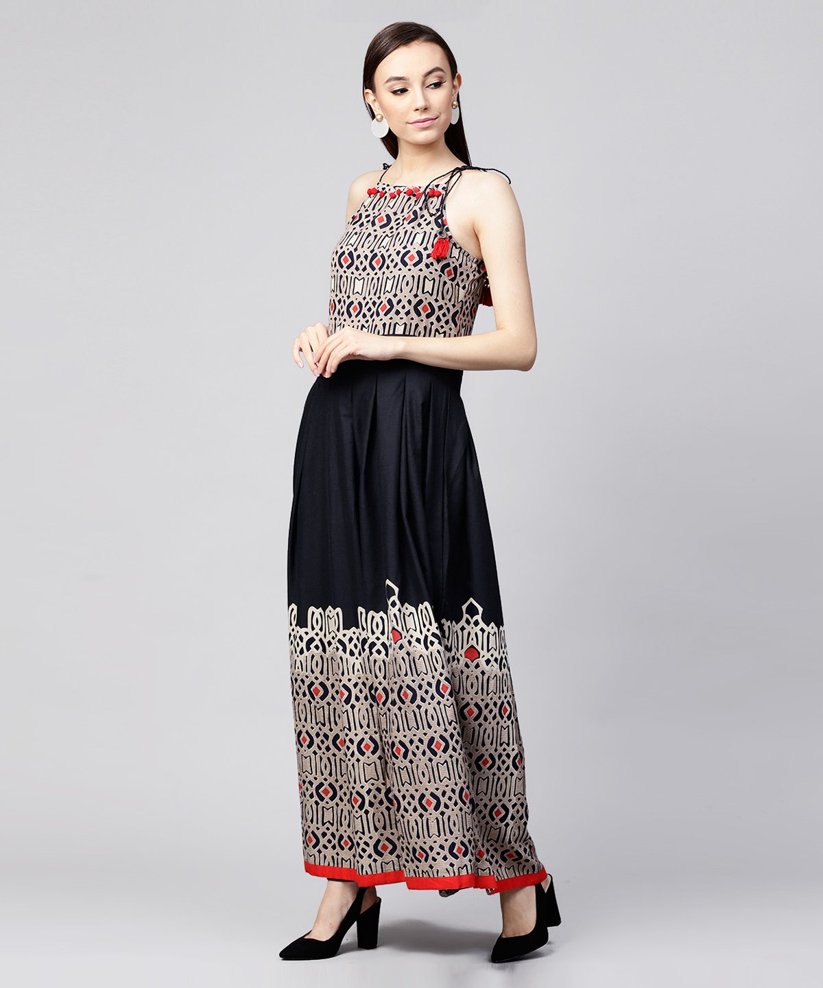 Navy Blue Printed Sleeveless Flex Anarkali Kurta | LASVINI - Redefining Indian Fashion with Elegance