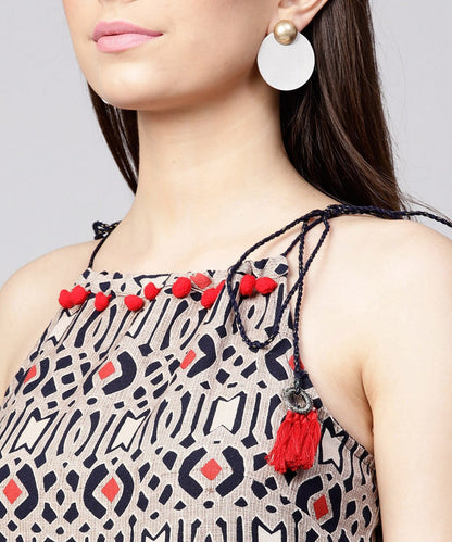 Navy Blue Printed Sleeveless Flex Anarkali Kurta | LASVINI - Redefining Indian Fashion with Elegance