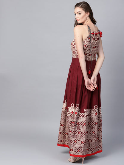 Maroon Printed Sleeveless Flex Anarkali Kurta | LASVINI - Redefining Indian Fashion with Elegance