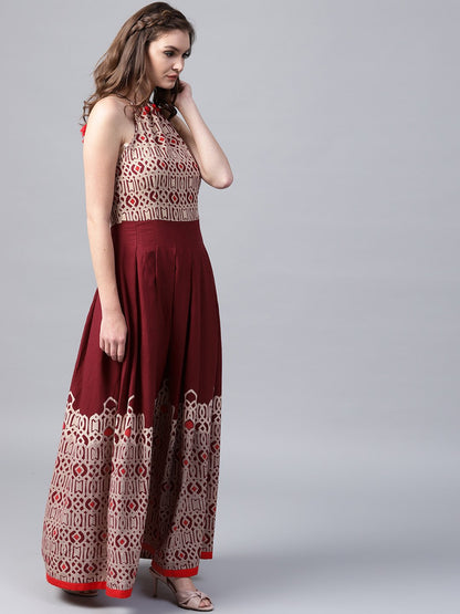 Maroon Printed Sleeveless Flex Anarkali Kurta | LASVINI - Redefining Indian Fashion with Elegance