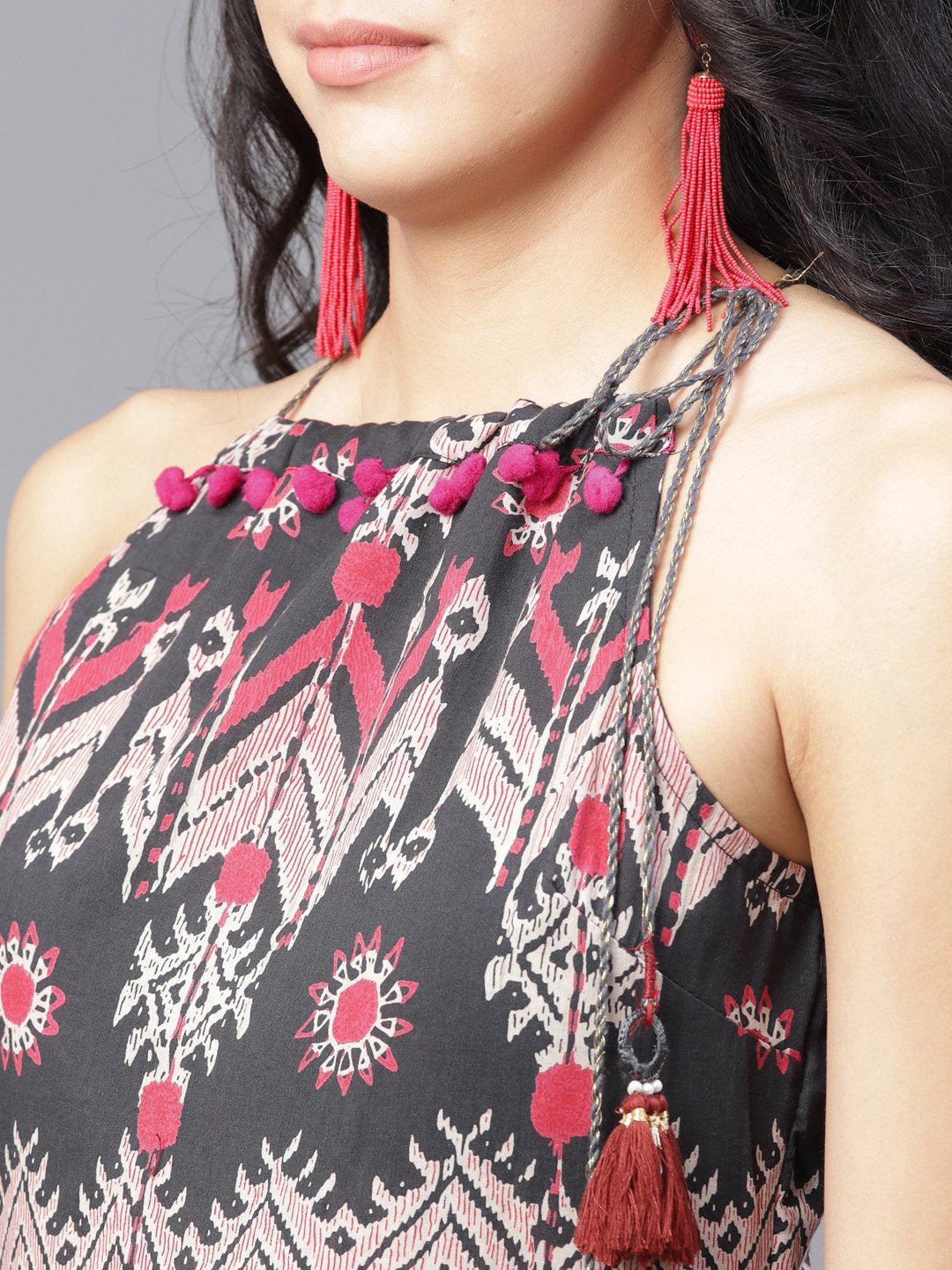 Navy Blue Printed Sleeveless Voile Anarkali Kurta | LASVINI - Redefining Indian Fashion with Elegance