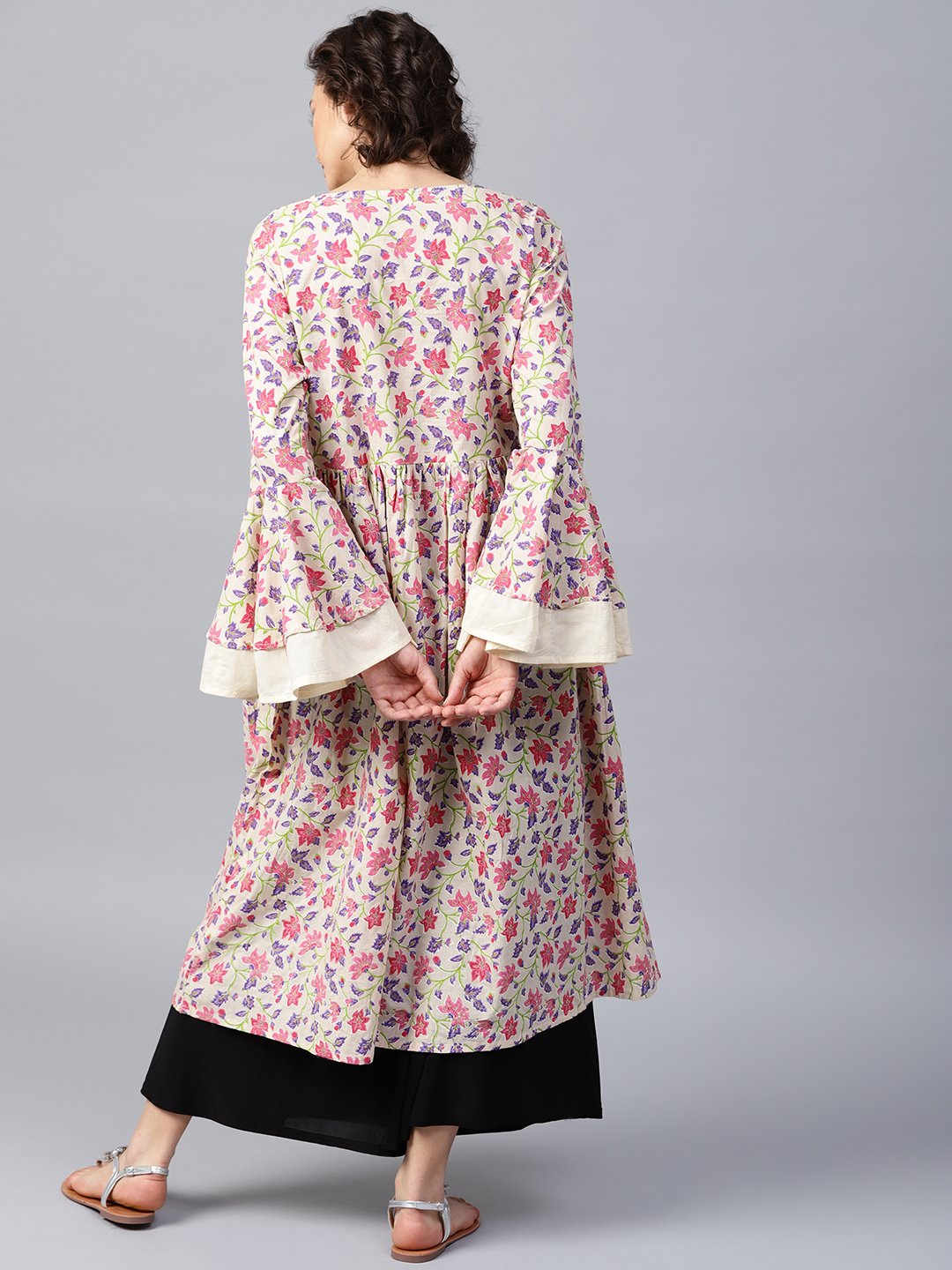 Green Printed Full Sleeve Cotton Anarkali Kurta | LASVINI - Redefining Indian Fashion with Elegance