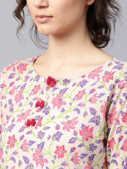 Green Printed Full Sleeve Cotton Anarkali Kurta | LASVINI - Redefining Indian Fashion with Elegance