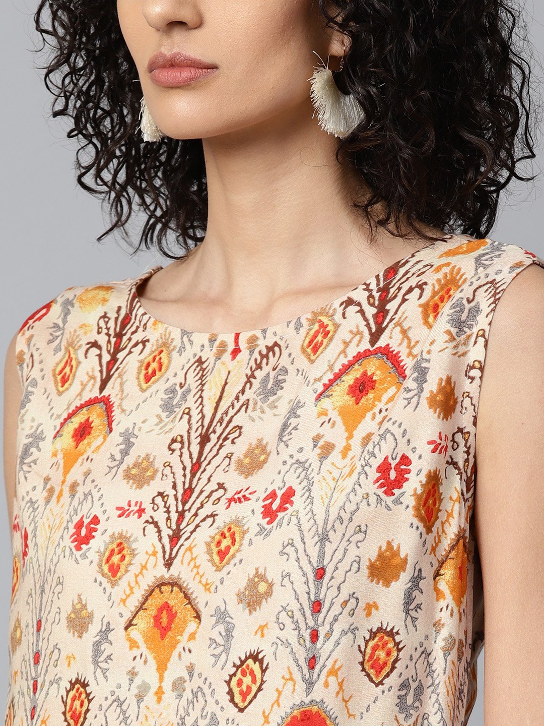 Red Printed Sleeveless Cotton Kurta With Red Ankle Length Dhoti | LASVINI - Redefining Indian Fashion with Elegance