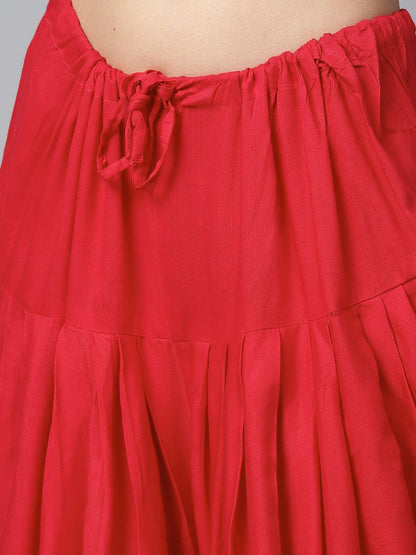 Red Printed Sleeveless Cotton Kurta With Red Ankle Length Dhoti | LASVINI - Redefining Indian Fashion with Elegance