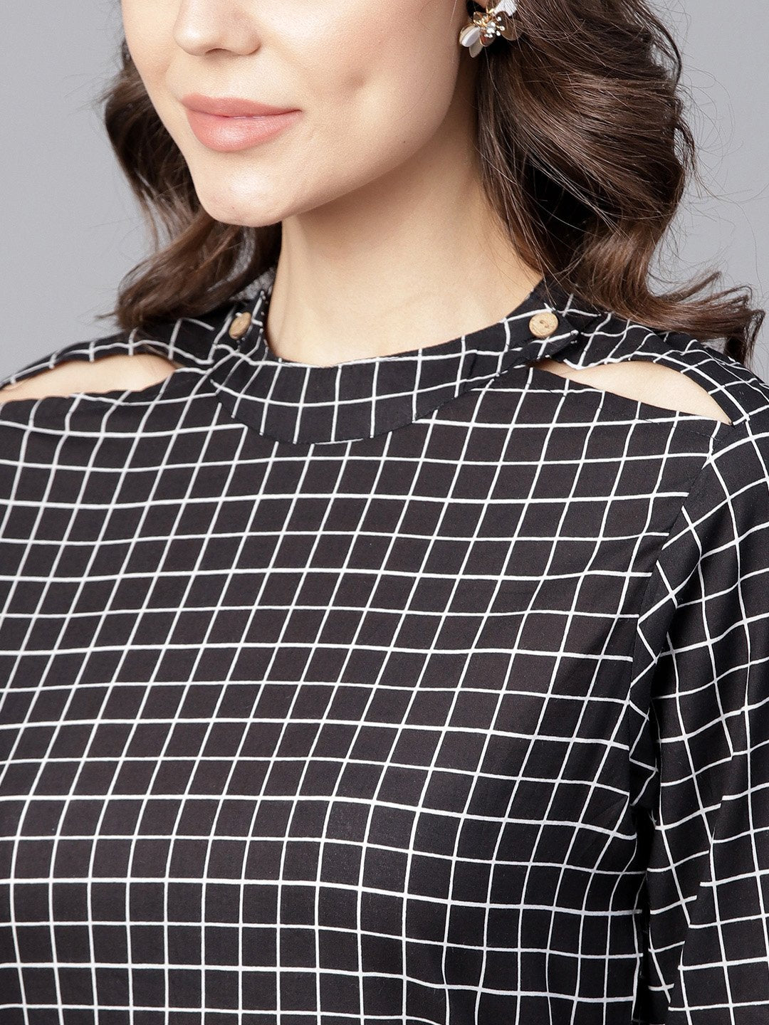 Black Check 3/4Th Sleeve Cotton Kurta | LASVINI - Redefining Indian Fashion with Elegance