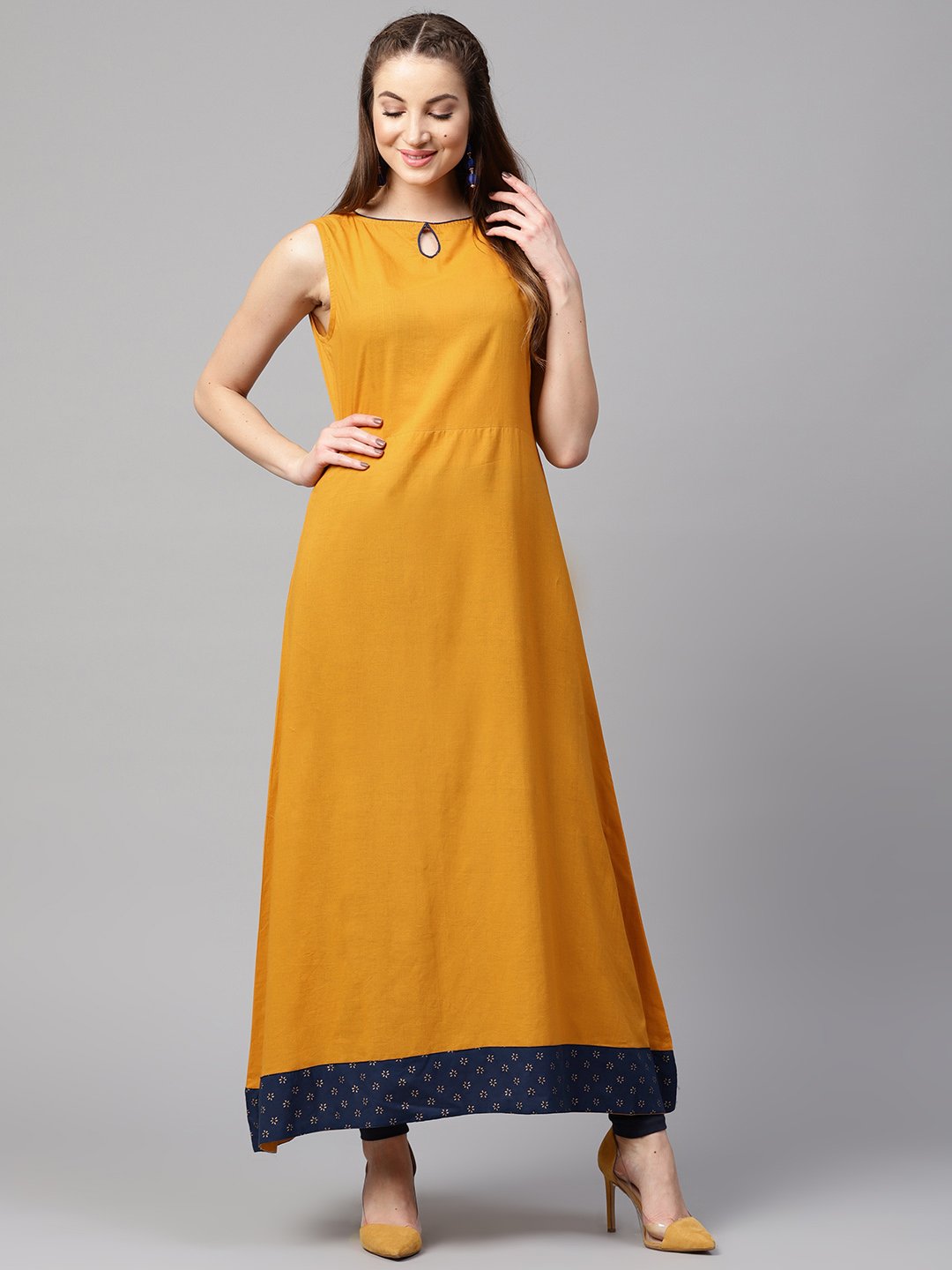 Yellow 3/4Th Sleeve Cotton Kurta With Printed Front Open Jacket Kurta | LASVINI - Redefining Indian Fashion with Elegance