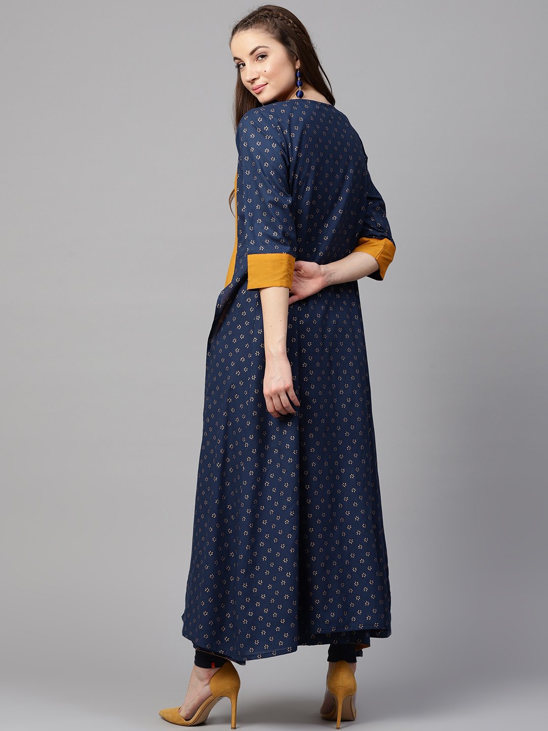 Yellow 3/4Th Sleeve Cotton Kurta With Printed Front Open Jacket Kurta | LASVINI - Redefining Indian Fashion with Elegance