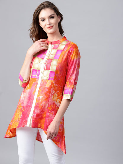 Red Foil Printed 3/4Th Sleeve Cotton Tunic | LASVINI - Redefining Indian Fashion with Elegance