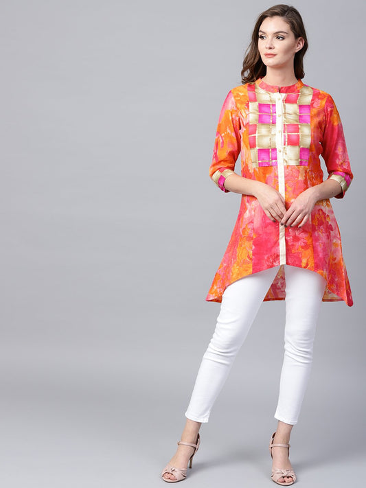 Red Foil Printed 3/4Th Sleeve Cotton Tunic | LASVINI - Redefining Indian Fashion with Elegance