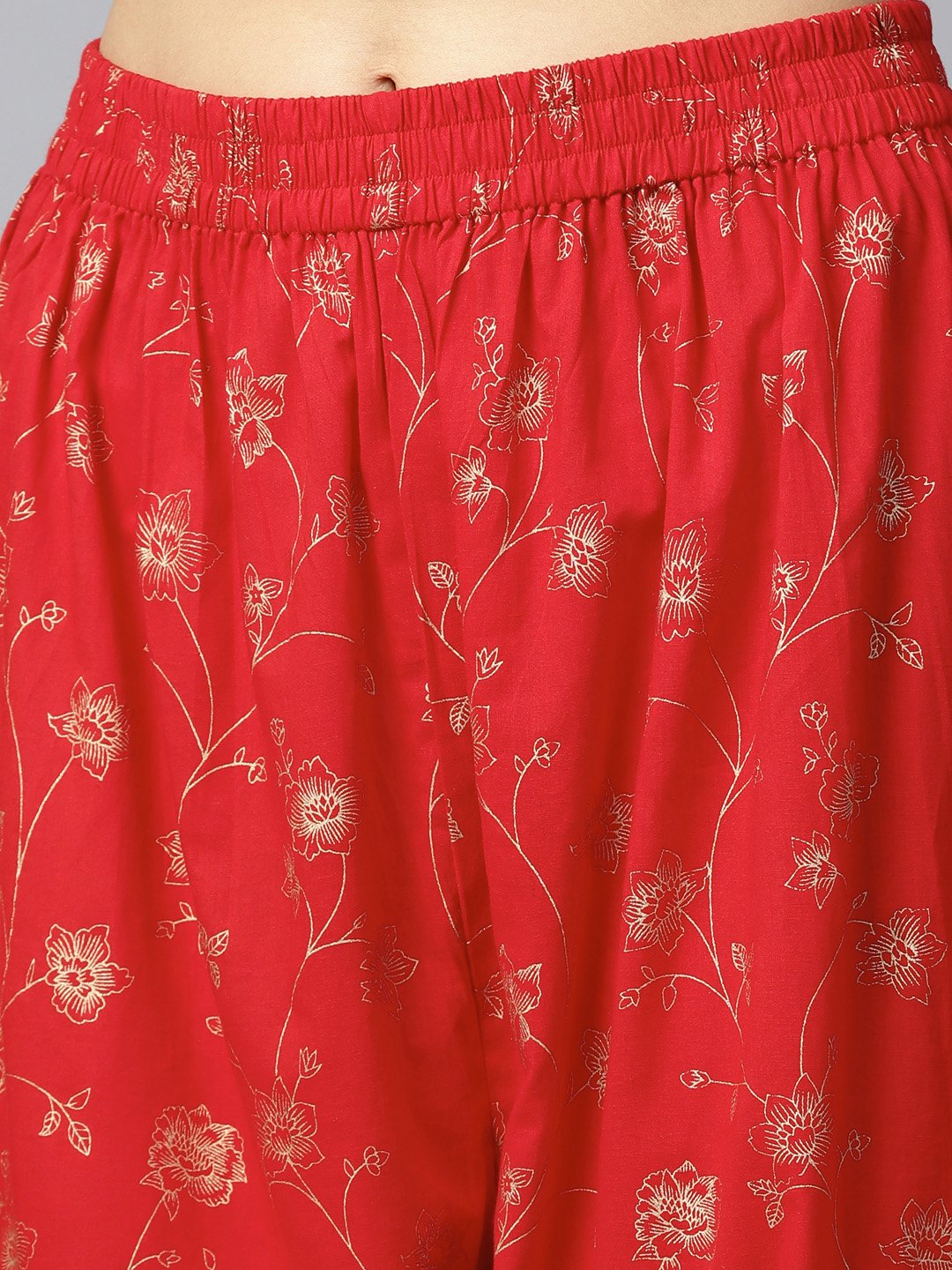 Red Yoke Printed 3/4Th Sleeve Cotton Kurta With Printed Ankle Length Palazzo | LASVINI - Redefining Indian Fashion with Elegance