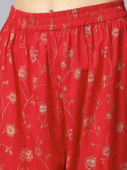 Red Yoke Printed 3/4Th Sleeve Cotton Kurta With Printed Ankle Length Palazzo | LASVINI - Redefining Indian Fashion with Elegance