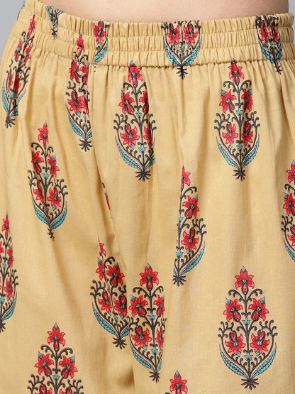 Yellow Printed 3/4Th Sleeve Cotton Anarkali Kurta With Printed Palazzo | LASVINI - Redefining Indian Fashion with Elegance